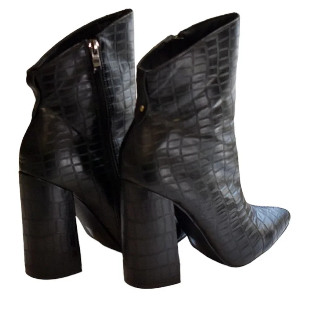 Nasty Gal Faux Black Patent Leather Croc  Ankle Boots